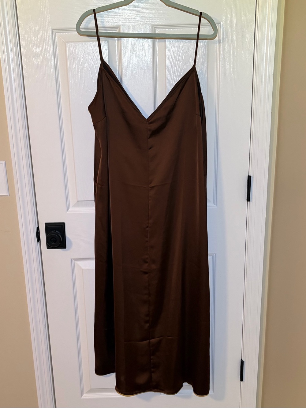 H&M Deep Espresso Brown Sexy Satiny Slip Dress with Spaghetti Straps. Size XL